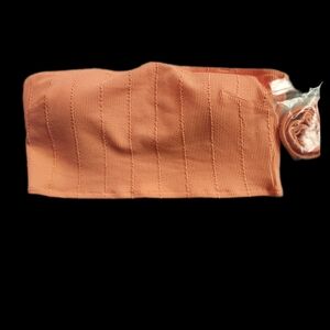 Aerie Crinkle Strapless Bikini Top Orange, Padded, XL NWT